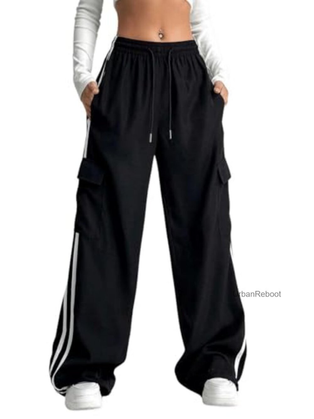 Cargo Pants Baggy Straight Wide Leg Track Pants Joggers with Pockets - Picture 6 of 7